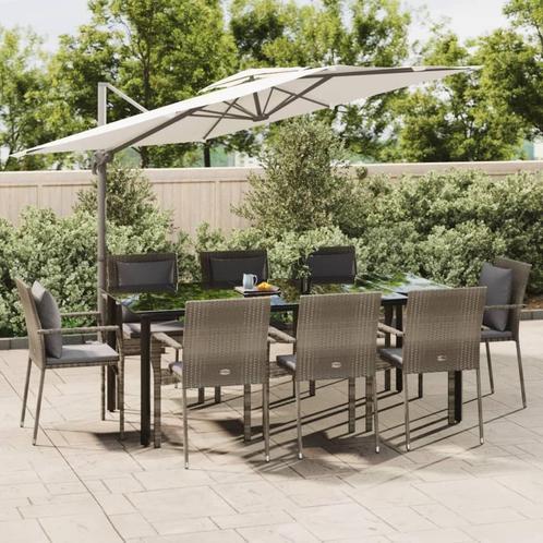 vidaXL 9-delige Tuinset met kussens poly rattan zwart en, Tuin en Terras, Tuinsets en Loungesets, Tuinset, Nieuw, Verzenden