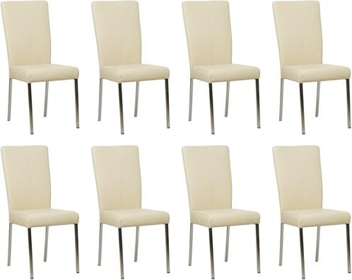 Set van 8 Crème leren moderne eetkamerstoelen - poot, Huis en Inrichting, Stoelen, Nieuw, Vijf, Zes of meer stoelen, Leer, Ophalen of Verzenden