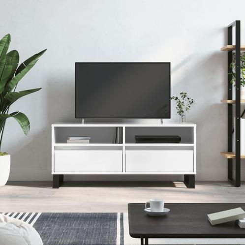 vidaXL Meuble TV blanc brillant 100x34,5x44,5 cm bois, Maison & Meubles, Armoires | Mobilier de télévision, Neuf, Envoi