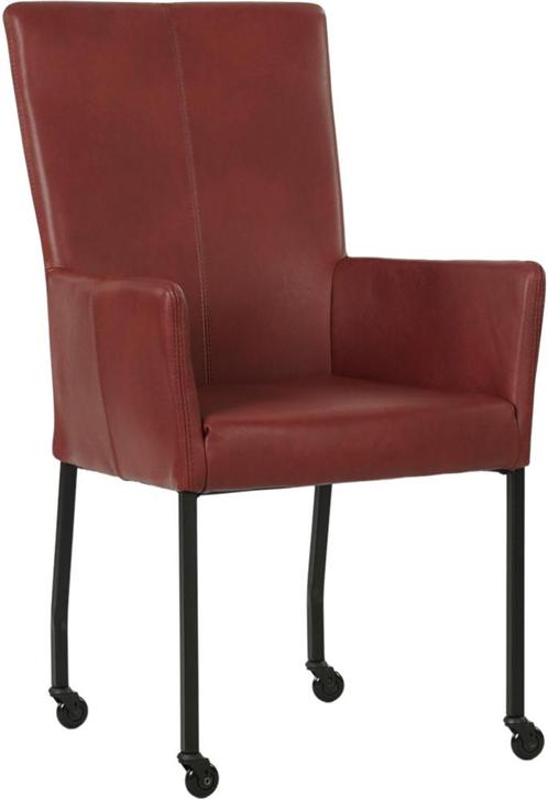 Rode leren moderne eetkamerstoel - met armleuning poot, Huis en Inrichting, Stoelen, Overige kleuren, Eén, Nieuw, Leer, Ophalen of Verzenden