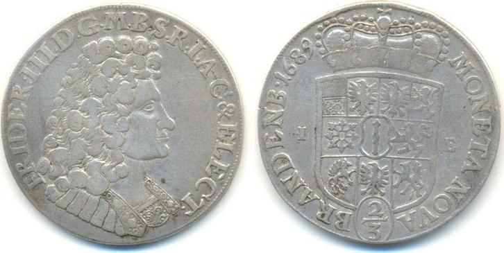 2/3 taler, daalder Magdeburg 1689 Ie Brandenburg Preussen..., Timbres & Monnaies, Monnaies | Europe | Monnaies non-euro, Envoi