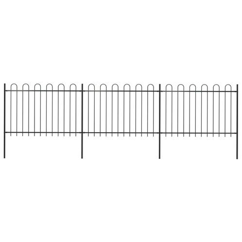 vidaXL Tuinhek met ronde bovenkant 5,1x1,2 m staal zwart, Tuin en Terras, Tuinhekken en Hekwerk, Nieuw, Verzenden