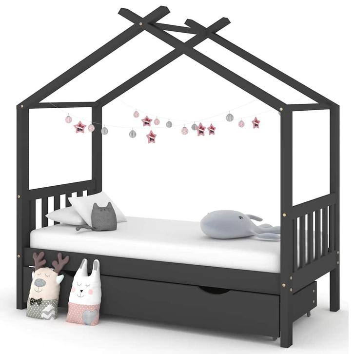 vidaXL Kinderbedframe met lade grenenhout donkergrijs 80x160, Kinderen en Baby's, Kinderkamer | Bedden, Nieuw, Verzenden