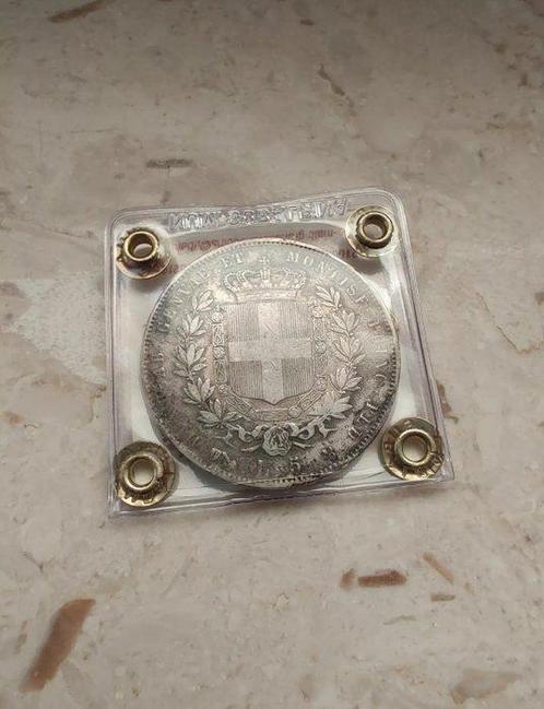 Italië, Savoye Vittorio Emanuele II. 5 Lire 1852 Genova, Postzegels en Munten, Munten | Europa | Niet-Euromunten