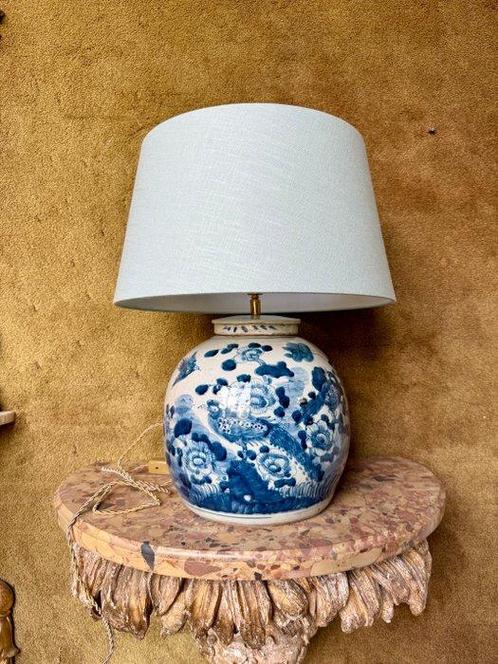 Tafellamp - Porselein, Linnen - Vase lamp, Antiek en Kunst, Kunst | Designobjecten