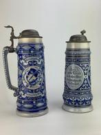 Bierpul (2) - Steengoed, Zinklegering - In blauw geglazuurd, Antiek en Kunst