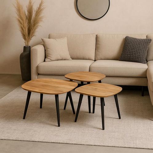 Salontafel Mangohout S Luka - Set Van 3, Huis en Inrichting, Tafels | Salontafels, Nieuw, Overige houtsoorten, Overige vormen