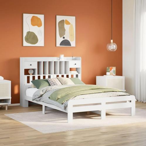 vidaXL Lit bibliothèque sans matelas blanc 140x190 cm, Maison & Meubles, Chambre à coucher | Lits, Neuf, Envoi