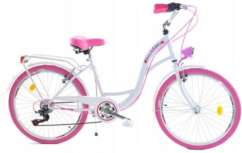 Meisjesfiets 26 inch - stadsfiets 7 versnellingen - wit roze, Fietsen en Brommers, Fietsen | Meisjes, Nieuw, Ophalen of Verzenden