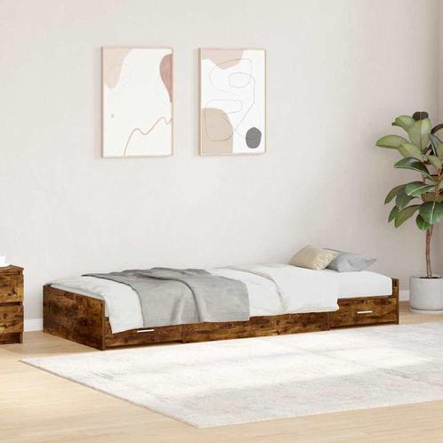 vidaXL Opbergbedframe met hoofdeinde Rook Eiken 100 x 200 cm, Huis en Inrichting, Slaapkamer | Bedden, Nieuw, Verzenden