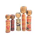 Gesigneerde Japanse vintage Kokeshi-poppenset – Handgemaakt