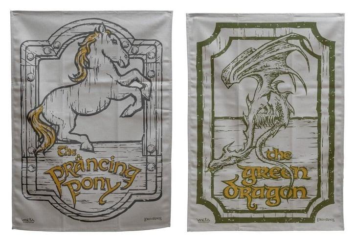 Lord of the Rings Green Dragon & Prancing Pony Tea Towel Set, Collections, Lord of the Rings, Enlèvement ou Envoi