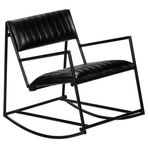 vidaXL Schommelstoel echt leer zwart, Huis en Inrichting, Stoelen, Nieuw, Verzenden