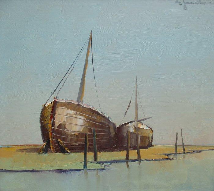 Leo Jordaens (1944-2000) - Bootjes op het droge, Antiek en Kunst, Kunst | Schilderijen | Klassiek