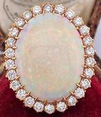 Ring - 18 karaat Geel goud Opaal - Diamant, Handtassen en Accessoires, Ringen, Nieuw