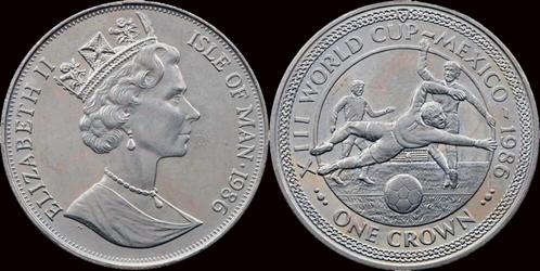 Isle of Man 1 crown 1986 Worldcup Mexico koper-nikkel, Postzegels en Munten, Munten en Bankbiljetten | Verzamelingen, Verzenden