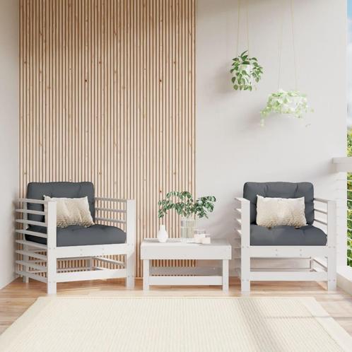 vidaXL Tuinstoelen met kussens 2 st massief grenenhout wit, Tuin en Terras, Tuinsets en Loungesets, Nieuw, Verzenden