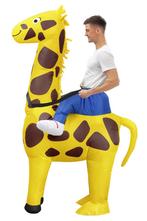 KIMU® Opblaas Kostuum Zittend Op Giraf Opblaasbaar Pak Giraf, Ophalen of Verzenden