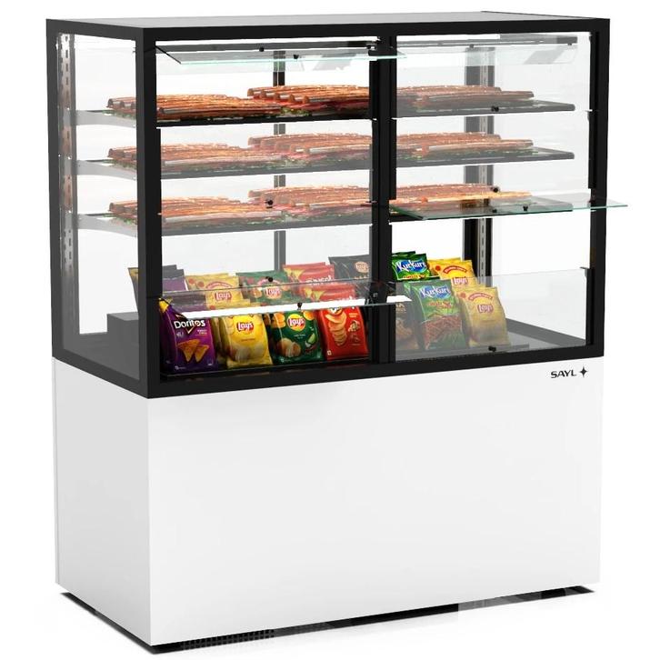Neutrale Vitrine | INTEGRA | Wit/Zwart | 4 Niveaus |, Zakelijke goederen, Horeca | Keukenapparatuur, Nieuw in verpakking, Verzenden