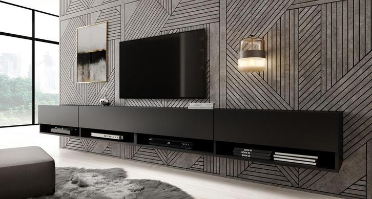 TV-Meubel Asino mat zwart - 280 cm, Huis en Inrichting, Kasten |Televisiemeubels, 25 tot 50 cm, Nieuw, Overige materialen, Minder dan 100 cm
