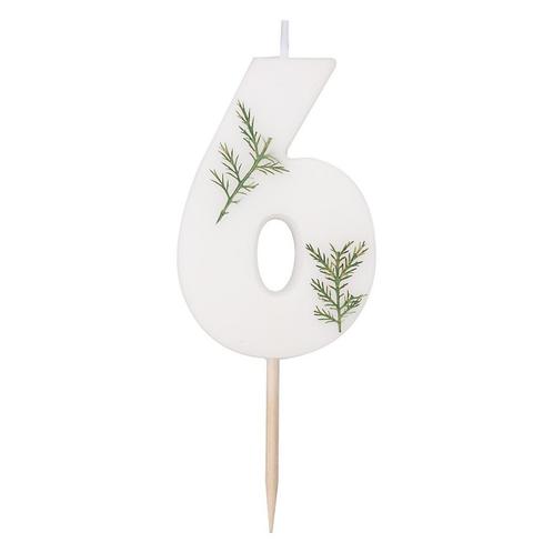 Witte Kaars 6 Jaar Gebladerd 5cm, Hobby en Vrije tijd, Feestartikelen, Nieuw, Verzenden