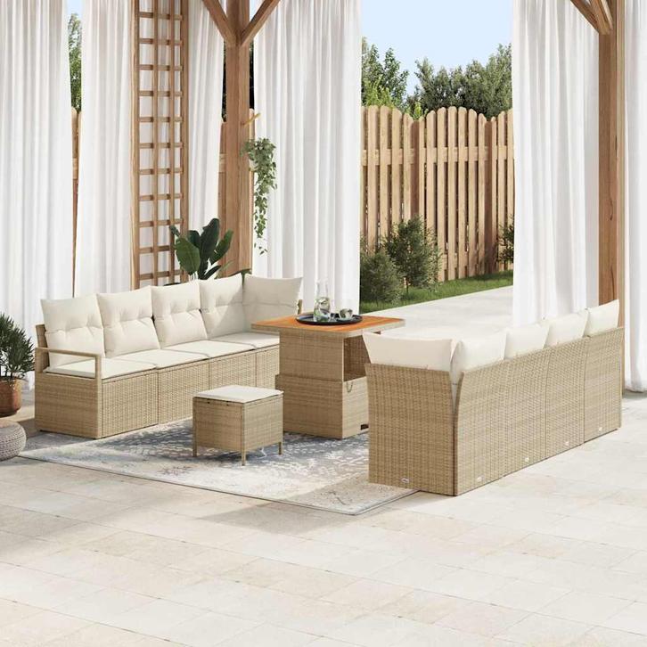 vidaXL Tuinbank Set met kussen 11 pcs Beige Poly rattan, Tuin en Terras, Tuinsets en Loungesets, Nieuw, Verzenden