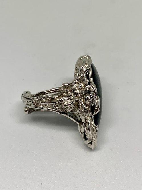Zilver - Ring - In obsidiaan steen, Verzamelen, Mineralen en Fossielen