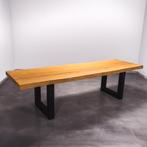 Boomstamtafel, Eettafel 300x90 massief hardhout, metaalpoot, Ophalen