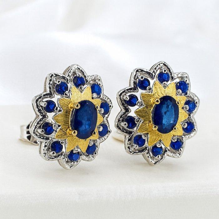 Zonder minimumprijs - Oorbellen Verguld Saffier - 18k goud, Bijoux, Sacs & Beauté, Boucles d'oreilles