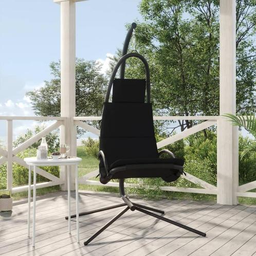 vidaXL Schommelstoel met kussen Oxford-stof en staal zwart, Tuin en Terras, Overige Tuin en Terras, Nieuw, Verzenden