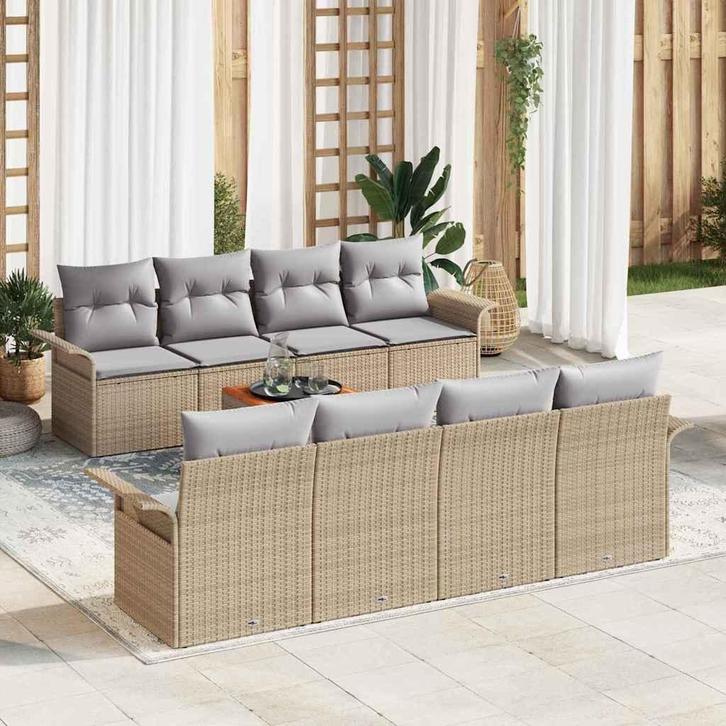 vidaXL Tuinbank Set 9 pcs Beige Poly rattan, Tuin en Terras, Tuinsets en Loungesets, Nieuw, Verzenden