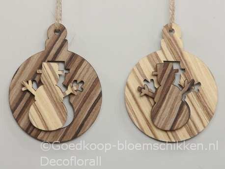 Hangers houten ballen 8cm. met sneeuwman 2d naturel set van, Huis en Inrichting, Woonaccessoires | Kunstplanten en Kunstbloemen