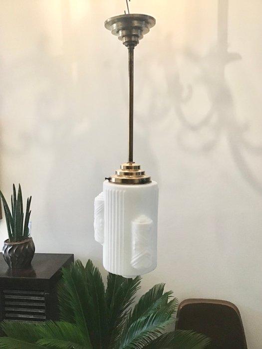 Plafondlamp - Skyscraper - wit melkglazen kap en messing, Antiek en Kunst, Kunst | Designobjecten