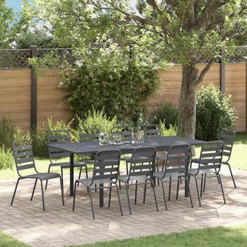 vidaXL Tuin Eettafel Set 11 pcs Antraciet Staal, Verzenden