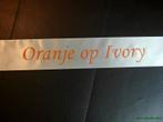 Ivory lint 45 mm met oranje opdruk +/- 50cm. - eigen tekst, Nieuw