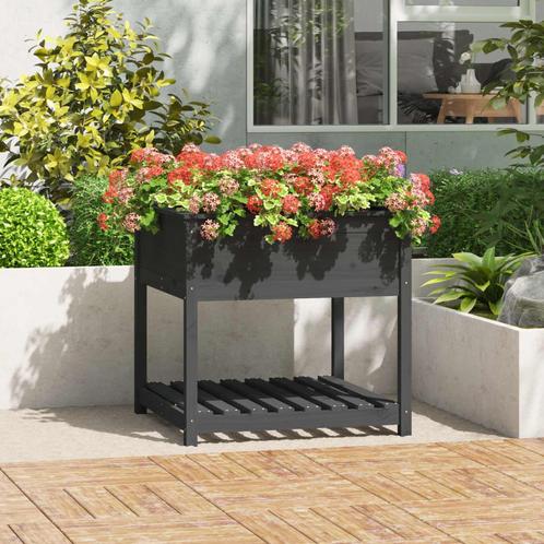 vidaXL Plantenbak met schap 82,5x82,5x81 cm massief, Tuin en Terras, Bloempotten, Nieuw, Verzenden