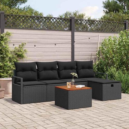 vidaXL 6-delige Tuin Sofa Set met Kussens in Zwart Poly, Tuin en Terras, Tuinsets en Loungesets, Nieuw, Verzenden