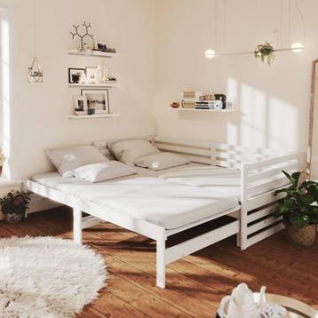 vidaXL Bedbank uitschuifbaar massief grenenhout wit, Verzenden