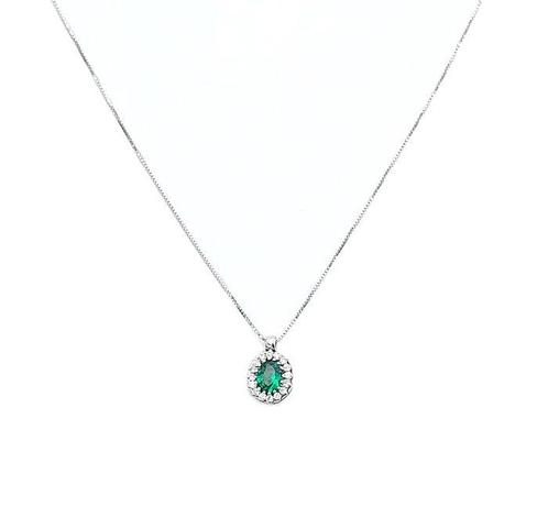 Collier - 18 carats Or blanc -  0,62ct. tw. Émeraude -, Handtassen en Accessoires, Kettingen