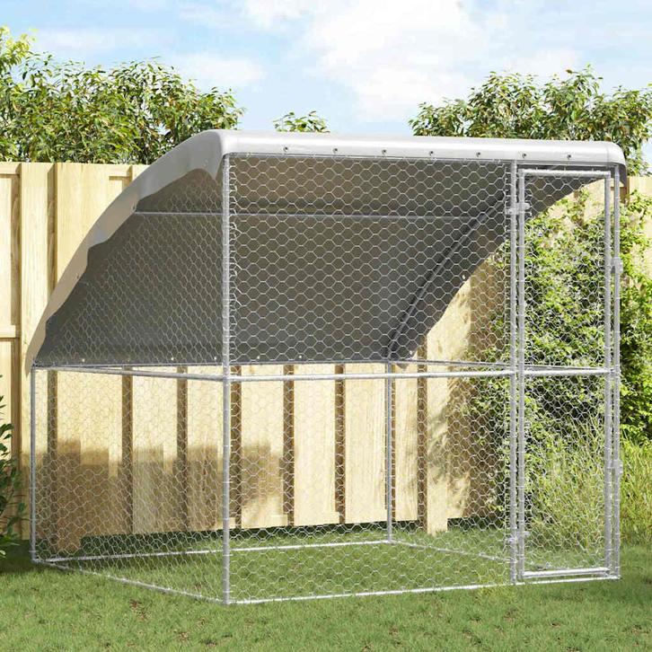 vidaXL Hondenhok met opslag Zilver 2 x 2 x 2 m, Dieren en Toebehoren, Hondenbenches, Nieuw, Verzenden