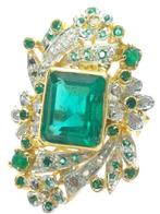 Zonder minimumprijs - Ring - 9 kt. Zilver, Geel goud Smaragd, Nieuw