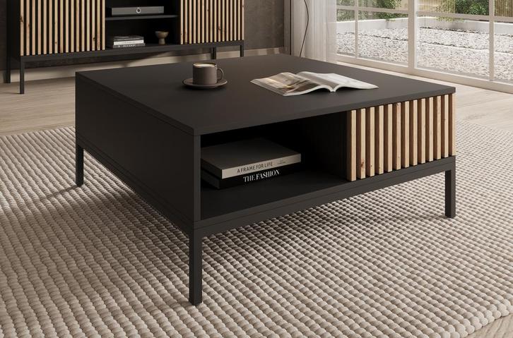 Meubella Salontafel vierkant zwart 80 cm | 1 lade | Latjes, Huis en Inrichting, Tafels | Salontafels, Nieuw, 50 tot 100 cm, Minder dan 50 cm