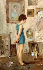 Scuola russa (XX) - La Curiosità (Nell’atelier del pittore), Antiek en Kunst, Kunst | Schilderijen | Klassiek