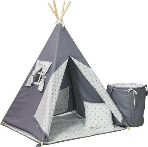 Wigwam tipi tent - 5 delig - 100% katoen - grijs en turqu..., Kinderen en Baby's, Speelgoed | Speeltenten, Nieuw, Ophalen of Verzenden