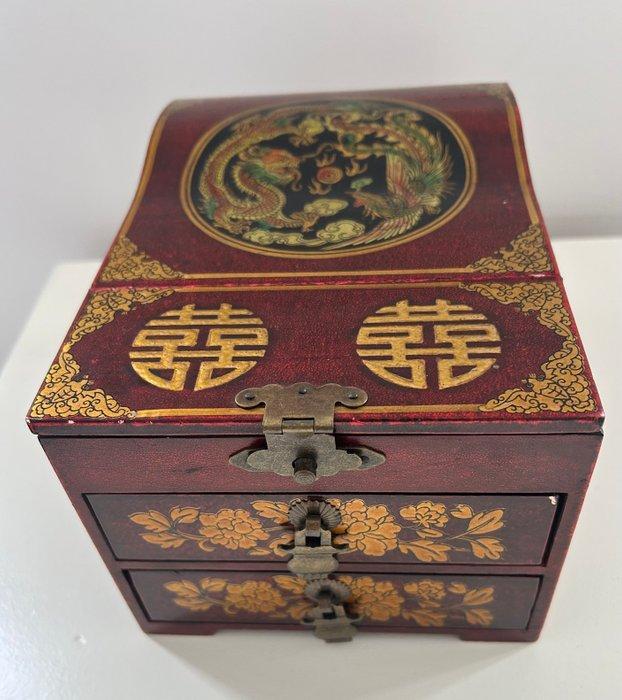 Sieradendoos - Hout, Messing, Glas - Sieradendoos met, Antiquités & Art, Curiosités & Brocante