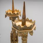 Neogotische kandelaren, gesigneerd, circa 1880 - Brons -