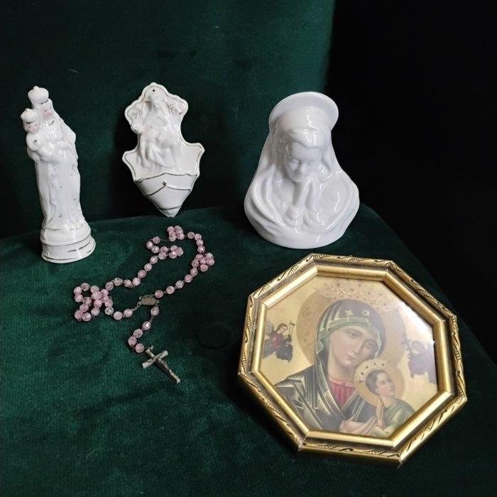 Set met 5 religieuze voorwerpen (5) - Metaal, Porselein -, Antiek en Kunst, Antiek | Boeken en Manuscripten