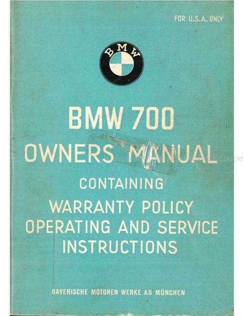 1959 BMW 700 INSTRUCTIEBOEKJE, Autos : Divers, Modes d'emploi & Notices d'utilisation