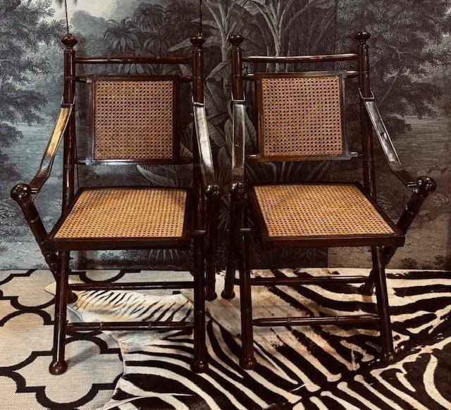 Stoel (2) - Hout, webbing, Leder, Koper - 2, Militair, Antiek en Kunst, Curiosa en Brocante