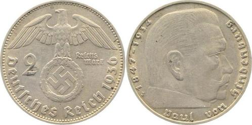 Duitsland 2 Reichsmark Hindenburg 1936j ss/vz zilver, Timbres & Monnaies, Monnaies | Europe | Monnaies non-euro, Envoi